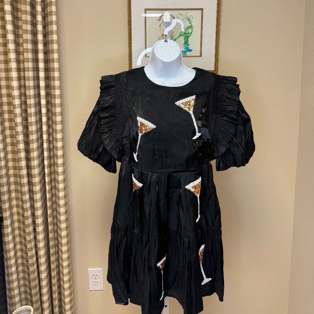 Black with Sequin Martini Glasses Party Dress!